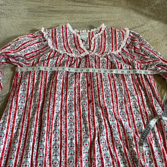 LANZ OF SALZBURG long maxi Nightgown Red white Hearts holiday cotton medium - Picture 5 of 9